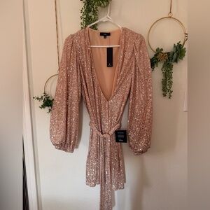 Lulu's Sparkling Sequin Mini Dress in Rose Gold